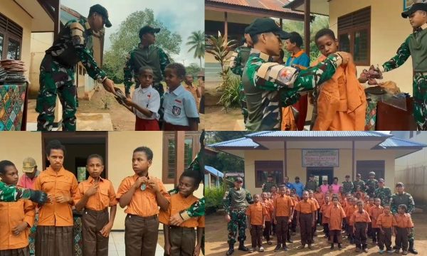 Aksi Sosial Satgas Yonif 123: Siswa SD di Papua Selatan Terima Seragam Pramuka