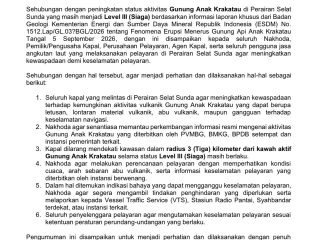 Terkait Kewaspadaan Pelayaran terhadap Aktivitas Gunung Anak Krakatau Level III (Siaga)